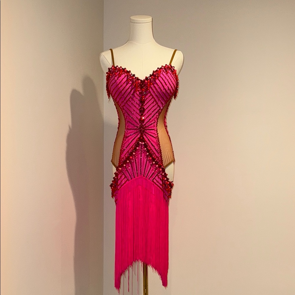 Pink Fringe Latin & Rhythm Ballroom Dance Competition Dress